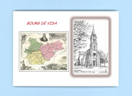 Cartes Postales impression Noir avec dpartement sur la ville de BOURG DE VISA Titre : eglise