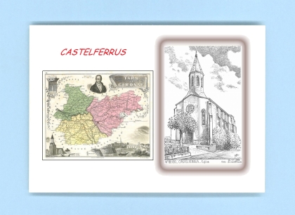 Cartes Postales impression Noir avec dpartement sur la ville de CASTELFERRUS Titre : eglise