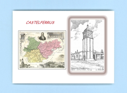 Cartes Postales impression Noir avec dpartement sur la ville de CASTELFERRUS Titre : horloge