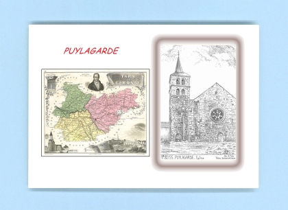 Cartes Postales impression Noir avec dpartement sur la ville de PUYLAGARDE Titre : eglise