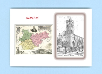 Cartes Postales impression Noir avec dpartement sur la ville de DONZAC Titre : eglise