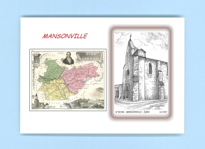 Cartes Postales impression Noir avec dpartement sur la ville de MANSONVILLE Titre : eglise