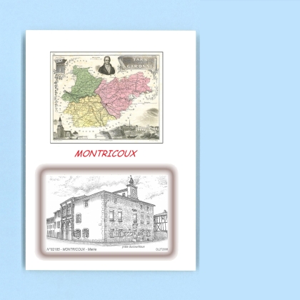 Cartes Postales impression Noir avec dpartement sur la ville de MONTRICOUX Titre : mairie