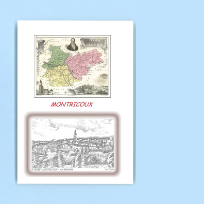 Cartes Postales impression Noir avec dpartement sur la ville de MONTRICOUX Titre : vue generale