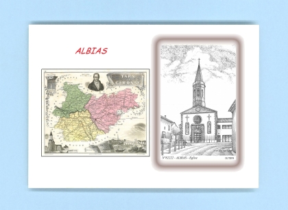 Cartes Postales impression Noir avec dpartement sur la ville de ALBIAS Titre : eglise