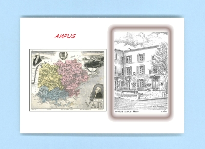 Cartes Postales impression Noir avec dpartement sur la ville de AMPUS Titre : mairie
