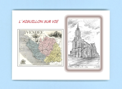 Cartes Postales impression Noir avec dpartement sur la ville de L AIGUILLON SUR VIE Titre : eglise