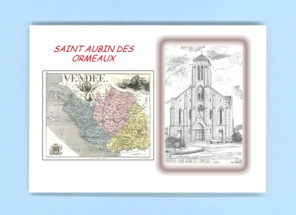 Cartes Postales impression Noir avec dpartement sur la ville de ST AUBIN DES ORMEAUX Titre : eglise