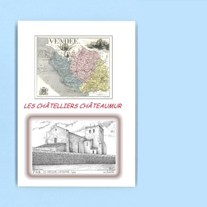 Cartes Postales impression Noir avec dpartement sur la ville de LES CHATELLIERS CHATEAUMUR Titre : eglise
