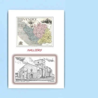 Cartes Postales impression Noir avec dpartement sur la ville de NALLIERS Titre : eglise