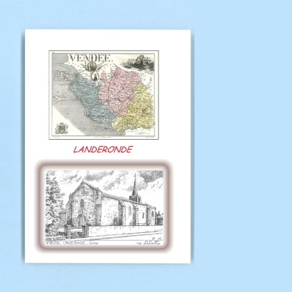 Cartes Postales impression Noir avec dpartement sur la ville de LANDERONDE Titre : eglise