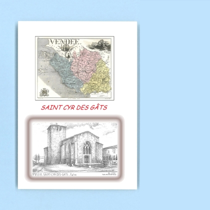 Cartes Postales impression Noir avec dpartement sur la ville de ST CYR DES GATS Titre : eglise