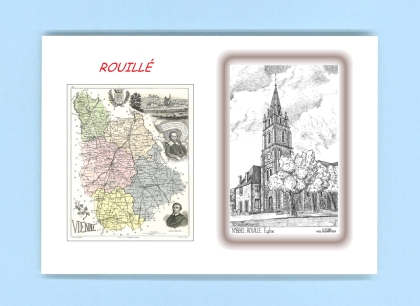 Cartes Postales impression Noir avec dpartement sur la ville de ROUILLE Titre : eglise