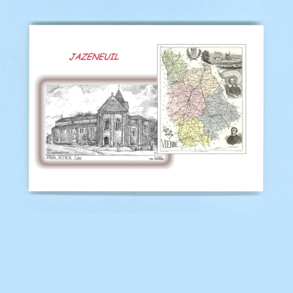 Cartes Postales impression Noir avec dpartement sur la ville de JAZENEUIL Titre : eglise