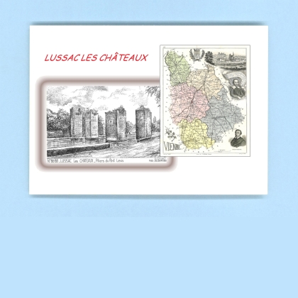 Cartes Postales impression Noir avec dpartement sur la ville de LUSSAC LES CHATEAUX Titre : piliers du pont levis
