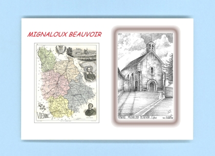 Cartes Postales impression Noir avec dpartement sur la ville de MIGNALOUX BEAUVOIR Titre : eglise