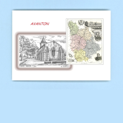 Cartes Postales impression Noir avec dpartement sur la ville de AVANTON Titre : eglise