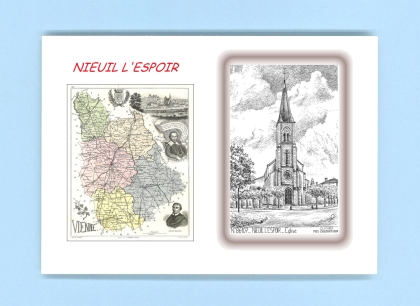 Cartes Postales impression Noir avec dpartement sur la ville de NIEUIL L ESPOIR Titre : eglise