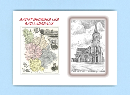 Cartes Postales impression Noir avec dpartement sur la ville de ST GEORGES LES BAILLARGEAUX Titre : eglise