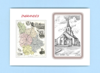 Cartes Postales impression Noir avec dpartement sur la ville de INGRANDES Titre : eglise