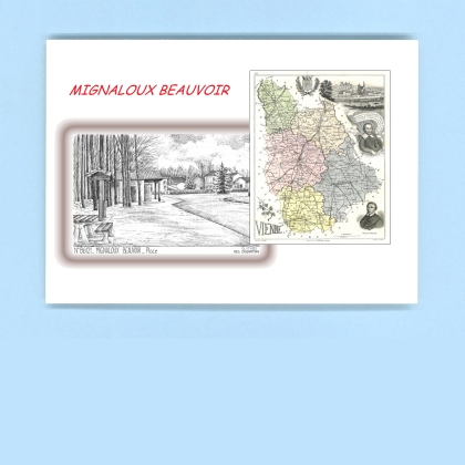 Cartes Postales impression Noir avec dpartement sur la ville de MIGNALOUX BEAUVOIR Titre : place