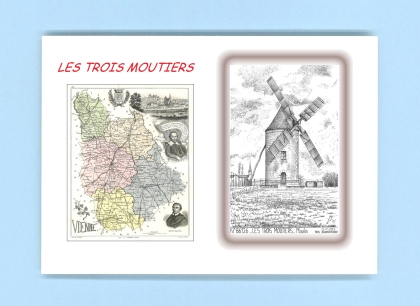 Cartes Postales impression Noir avec dpartement sur la ville de LES TROIS MOUTIERS Titre : moulin