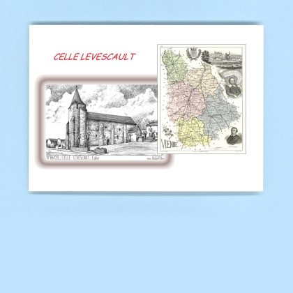 Cartes Postales impression Noir avec dpartement sur la ville de CELLE LEVESCAULT Titre : eglise