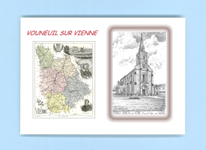 Cartes Postales impression Noir avec dpartement sur la ville de VOUNEUIL SUR VIENNE Titre : place de l eglise