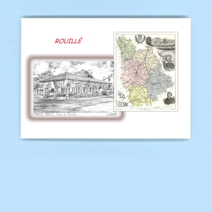 Cartes Postales impression Noir avec dpartement sur la ville de ROUILLE Titre : place du marche