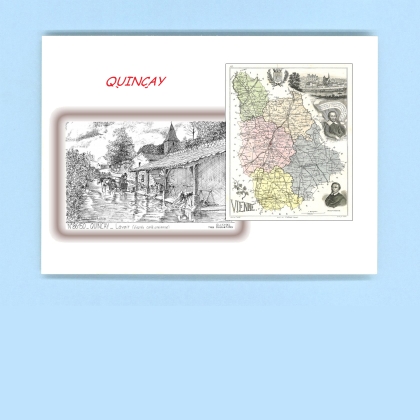 Cartes Postales impression Noir avec dpartement sur la ville de QUINCAY Titre : lavoir (d apres ca)