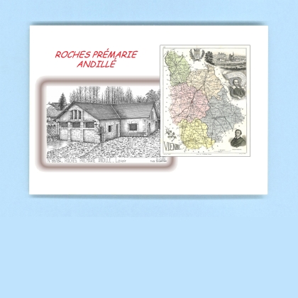 Cartes Postales impression Noir avec dpartement sur la ville de ROCHES PREMARIE ANDILLE Titre : lavoir