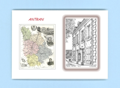Cartes Postales impression Noir avec dpartement sur la ville de ANTRAN Titre : mairie