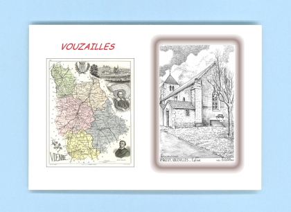 Cartes Postales impression Noir avec dpartement sur la ville de VOUZAILLES Titre : eglise