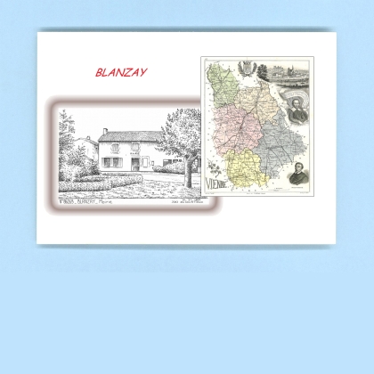 Cartes Postales impression Noir avec dpartement sur la ville de BLANZAY Titre : mairie