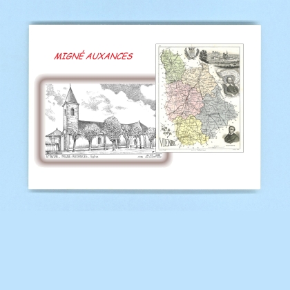 Cartes Postales impression Noir avec dpartement sur la ville de MIGNE AUXANCES Titre : eglise