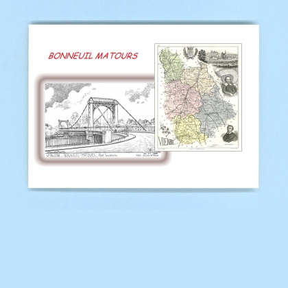 Cartes Postales impression Noir avec dpartement sur la ville de BONNEUIL MATOURS Titre : pont suspendu