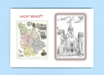Cartes Postales impression Noir avec dpartement sur la ville de ST BENOIT Titre : eglise