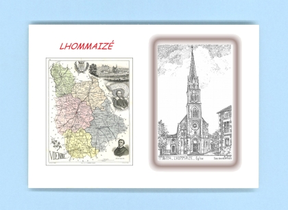 Cartes Postales impression Noir avec dpartement sur la ville de LHOMMAIZE Titre : eglise