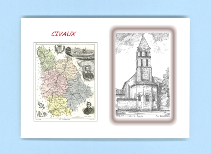 Cartes Postales impression Noir avec dpartement sur la ville de CIVAUX Titre : eglise