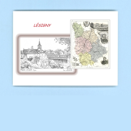 Cartes Postales impression Noir avec dpartement sur la ville de LESIGNY Titre : eglise