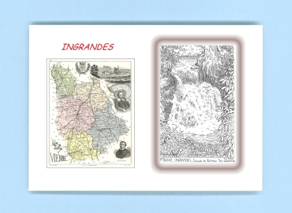 Cartes Postales impression Noir avec dpartement sur la ville de INGRANDES Titre : cascade du battreau