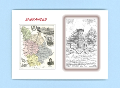 Cartes Postales impression Noir avec dpartement sur la ville de INGRANDES Titre : horloge fleurie