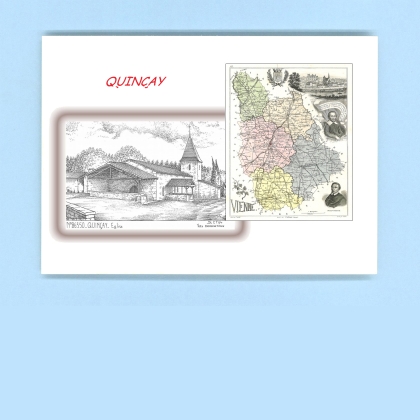Cartes Postales impression Noir avec dpartement sur la ville de QUINCAY Titre : eglise
