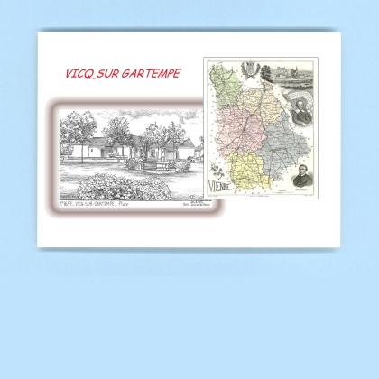 Cartes Postales impression Noir avec dpartement sur la ville de VICQ SUR GARTEMPE Titre : place