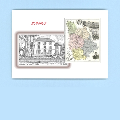 Cartes Postales impression Noir avec dpartement sur la ville de BONNES Titre : mairie