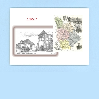 Cartes Postales impression Noir avec dpartement sur la ville de LIGLET Titre : eglise et maison forte
