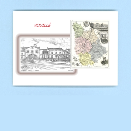 Cartes Postales impression Noir avec dpartement sur la ville de VOUILLE Titre : mairie