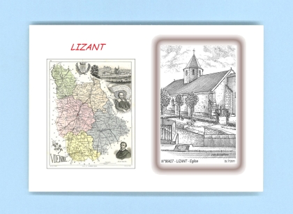 Cartes Postales impression Noir avec dpartement sur la ville de LIZANT Titre : eglise