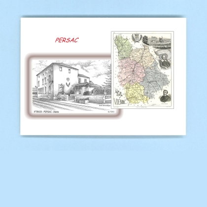 Cartes Postales impression Noir avec dpartement sur la ville de PERSAC Titre : mairie