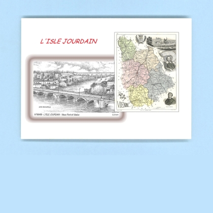 Cartes Postales impression Noir avec dpartement sur la ville de L ISLE JOURDAIN Titre : vieux pont et viaduc